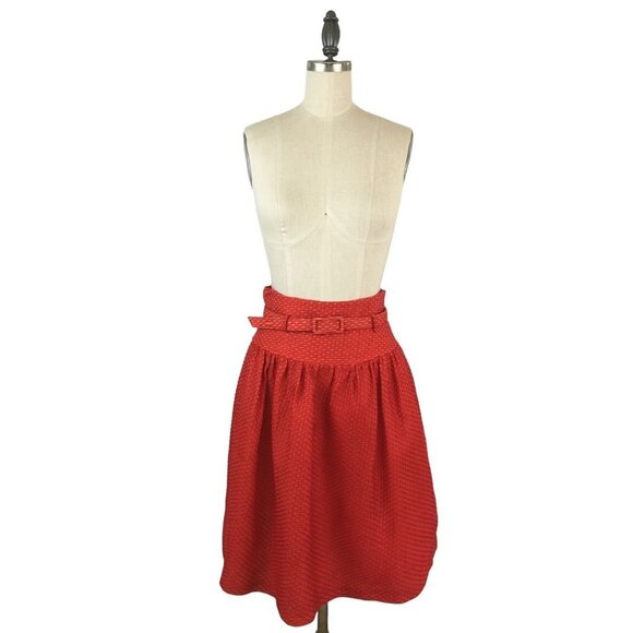 Piazza Sempione‎ Skirt Waist Belt Cotton Silk Textured Red Size 40 US 4 - Picture 1 of 10